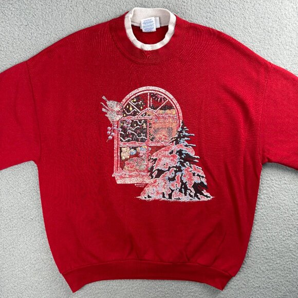 Vintage Morning Sun Sweatshirt Womens Extra Large Red H Harp Christmas Sweater 1 - Picture 2 of 11